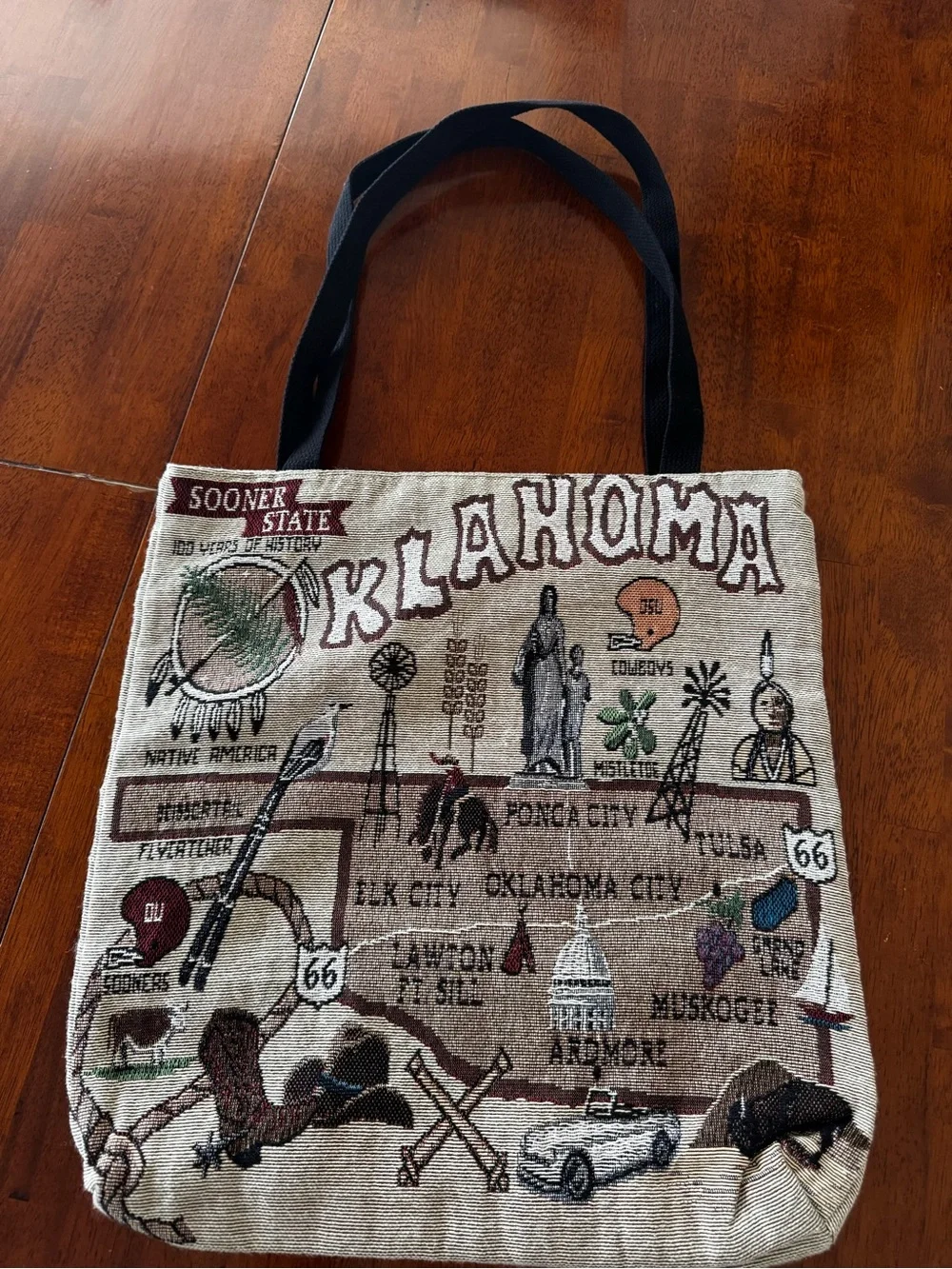 Oklahoma Tapestry Tote Bag in Beige NWOT